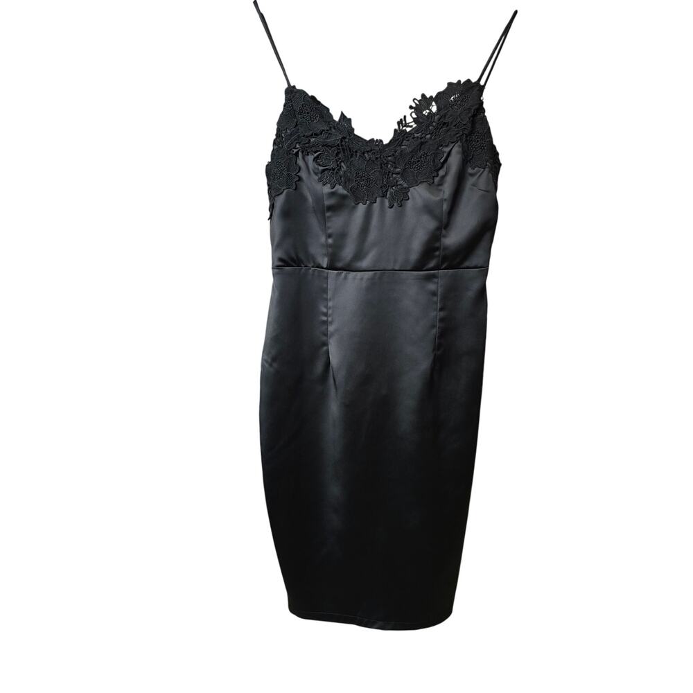 GB Black Lace Trim Satin Mini Dress Sz M